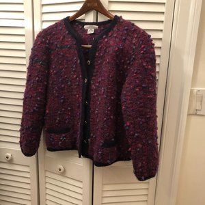 Vintage Emma Camusso thick knit cardigan wool sweater pink and purple, M